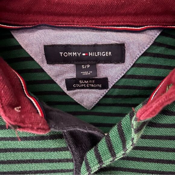 Tommy Hilfiger Men's Slim Fit Essential Stripe Polo Green and Blue - Picture 4 of 6